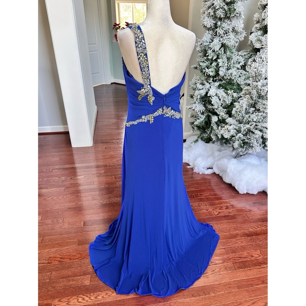 Vintage May Queen USA Royal Blue One Shoulder Embellished Gown Dress Size 12 - Picture 8 of 12